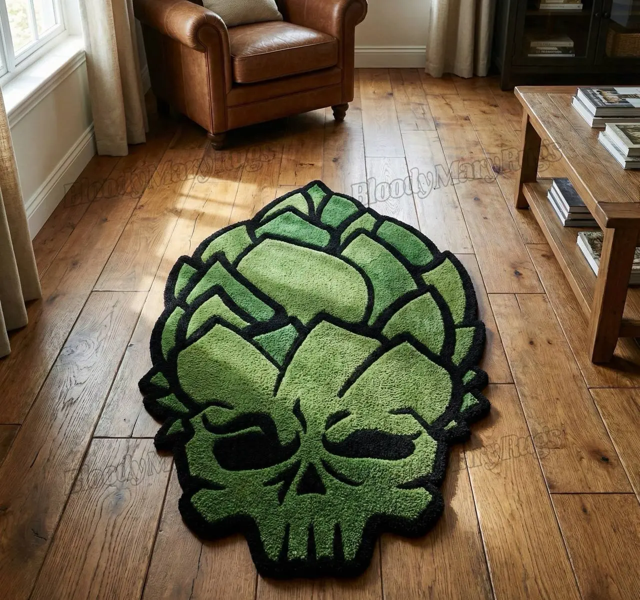 Green Hop Skull Rug