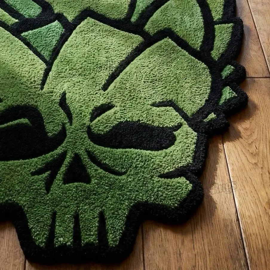 Green Hop Skull Rug