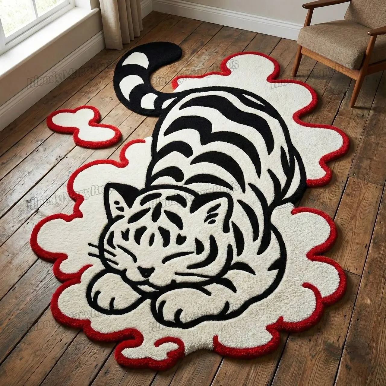 White Tiger on Red Cloud