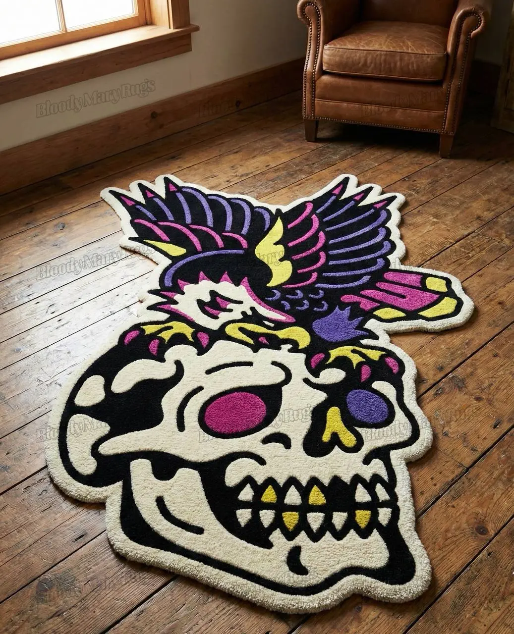 Skull Eagle Rug – Neon Tattoo Design