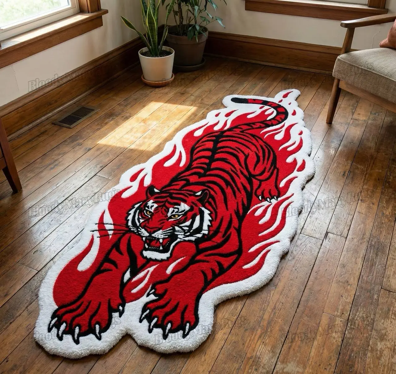 Flaming Red Tiger Runner Rug