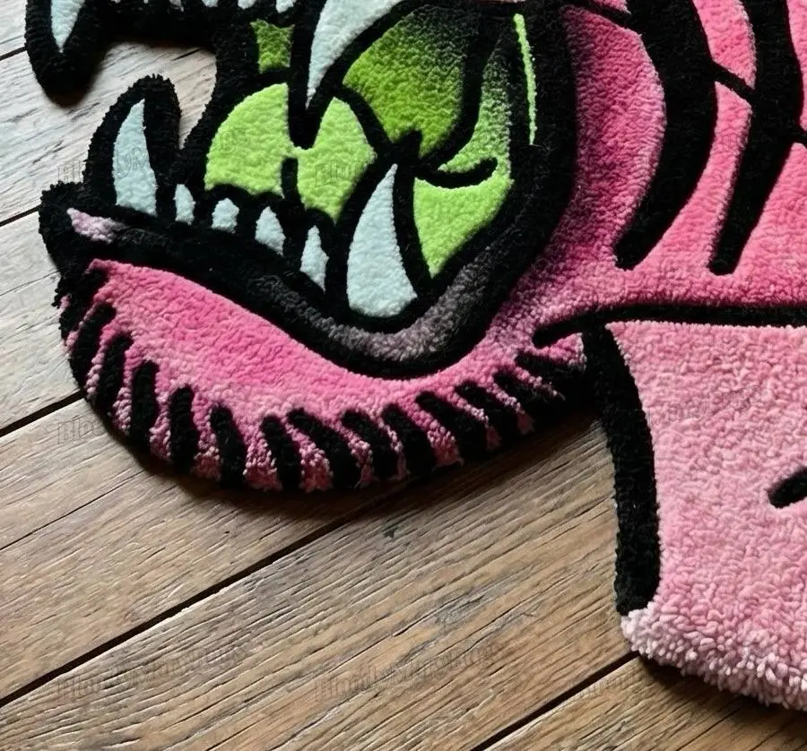 Pink Tiger Head Tattoo Rug